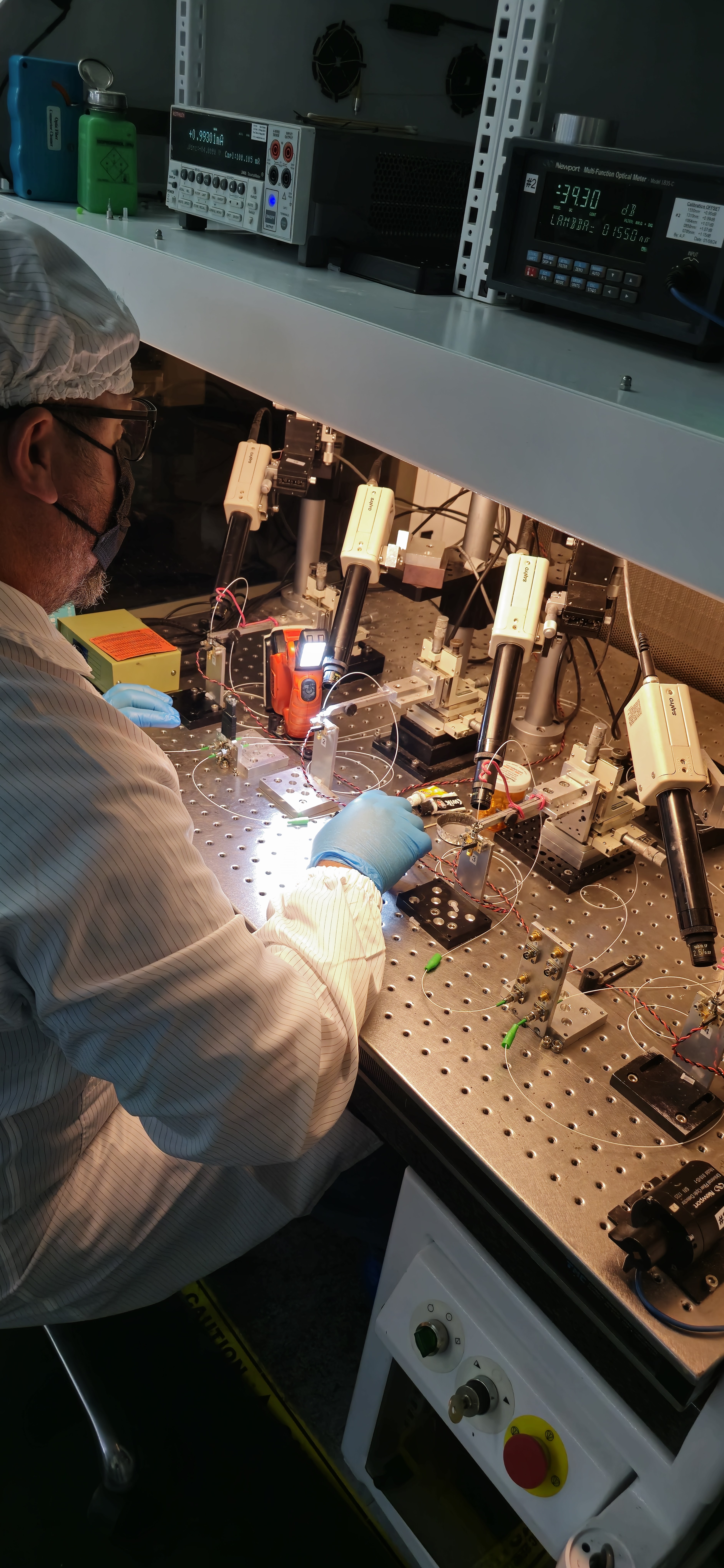 NantNova engineer at optical bench