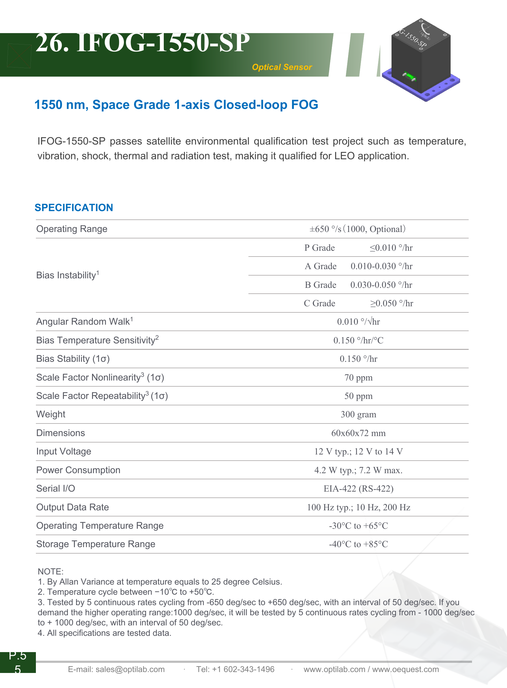 IFOG-1550-SP Specifications