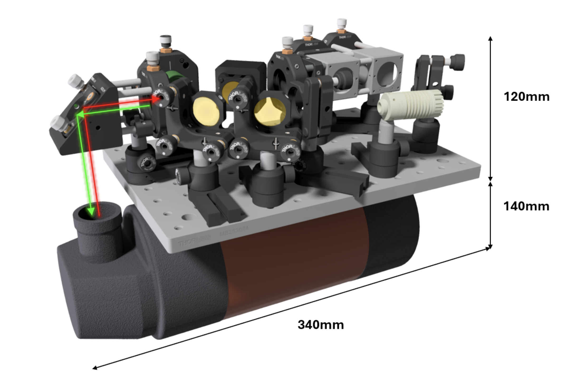 SatLight OCT - OFE Breadboard and Telescope Assembly CAD Render with Dimensions