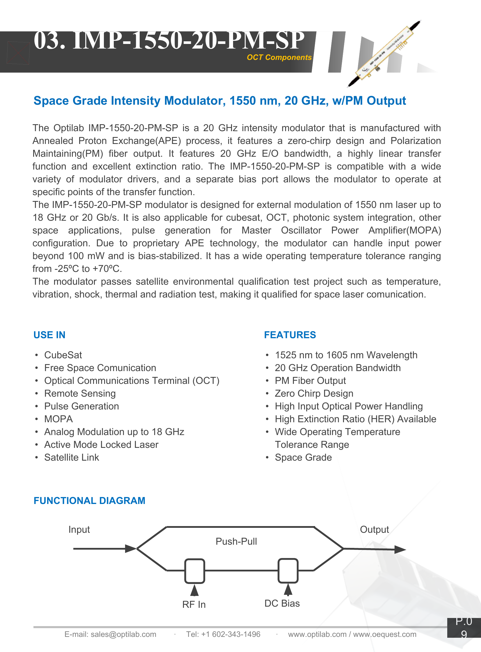 IMP-1550-20-PM-SP TFLN Intensity Modulator