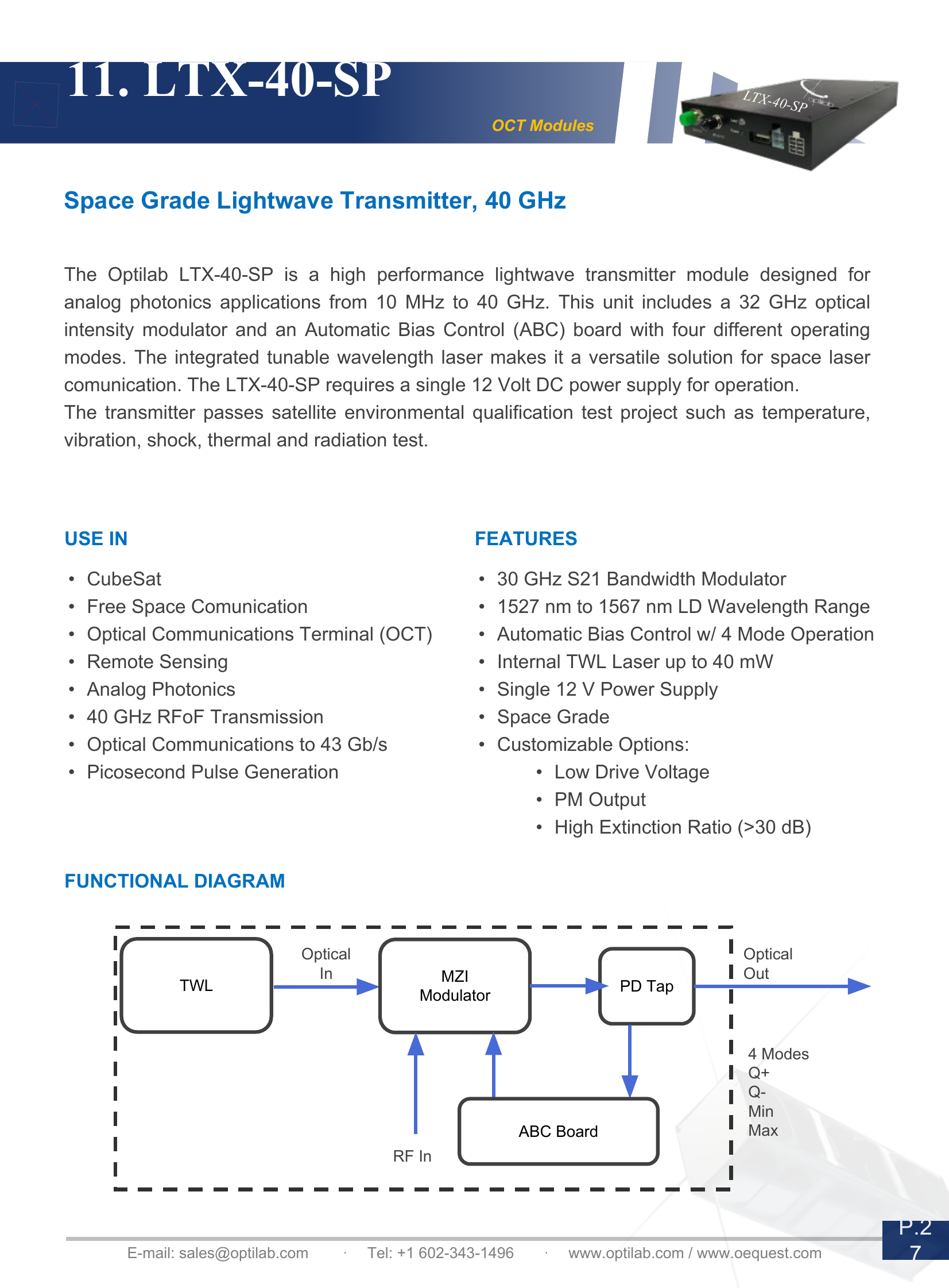 LTX-40-SP 40 GHz Lightwave Transmitter