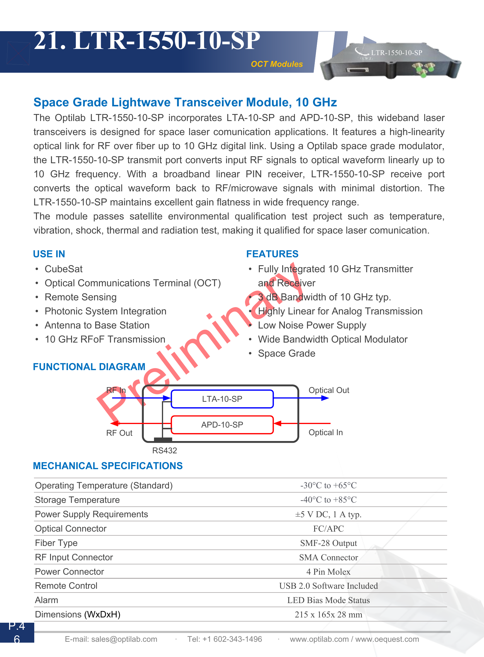 LTR-1550-10-SP Lightwave Transceiver